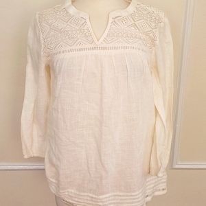 Sears white crochet applique blouse